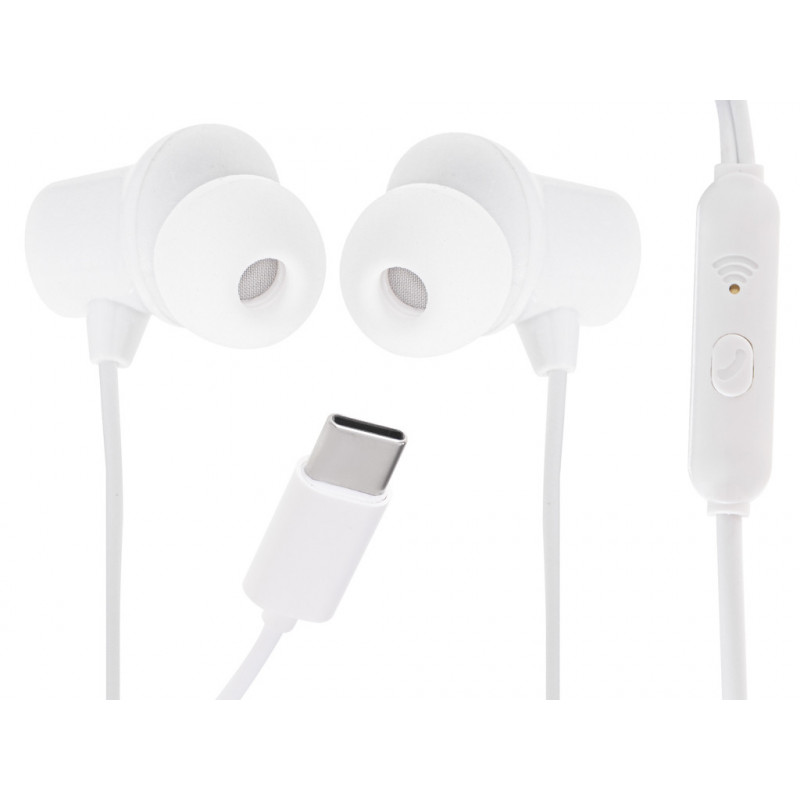 L-BRNO Słuchawki douszne z mikrofonem przewodowe Type-c białe