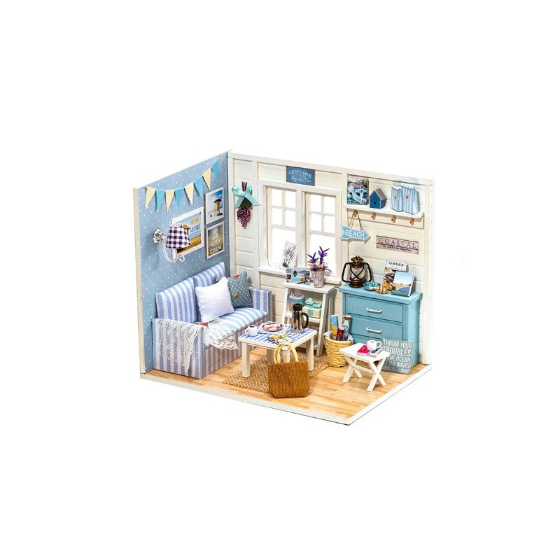 Domek dla lalek drewniany pokój dzienny model do złożenia LED DIY 3016
